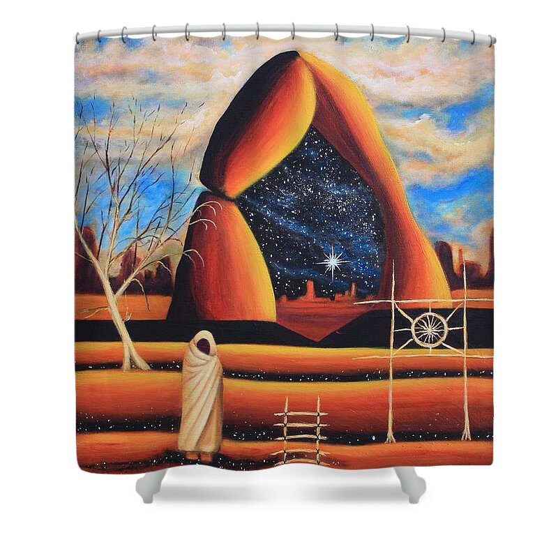 Symbolism Shower Curtain featuring the painting Triangle Door #1 by Art Enrico