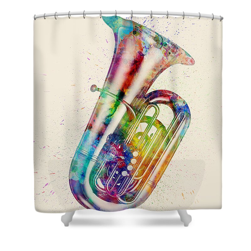 Tuba Shower Curtain featuring the digital art Tuba Abstract Watercolor by Michael Tompsett