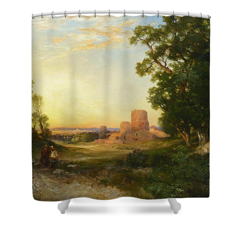 Thomas Moran Shower Curtain featuring the painting Tula the Ancient Capital of Mexico by Thomas Moran