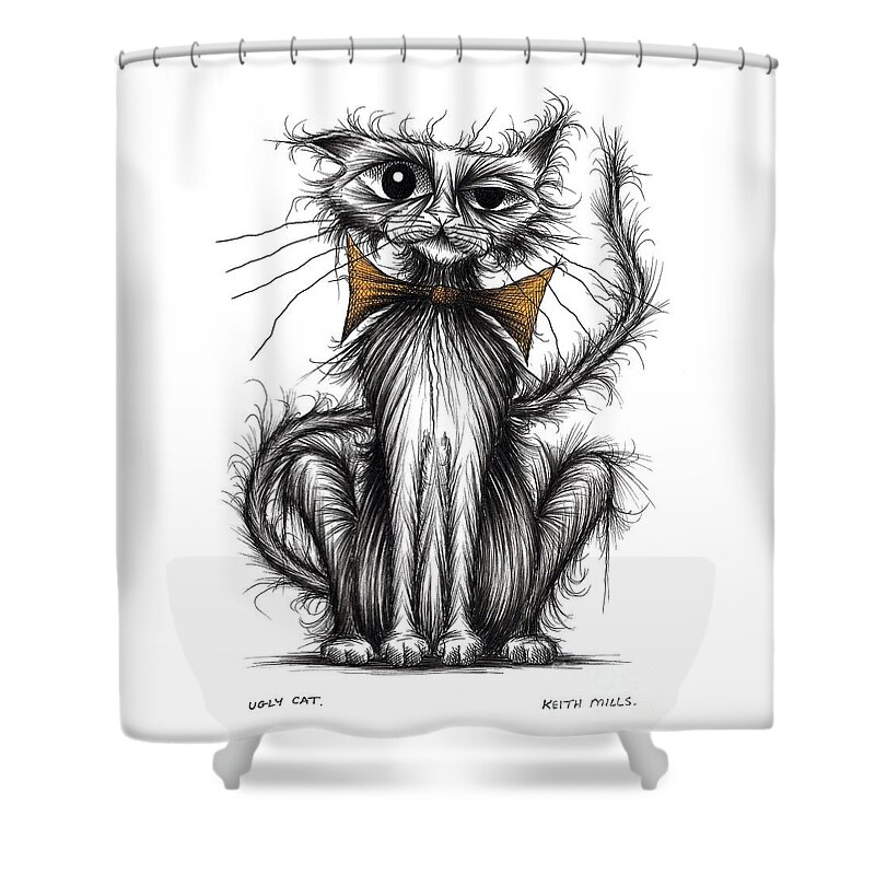 Ugly Shower Curtain featuring the drawing Ugly cat #4 by Keith Mills