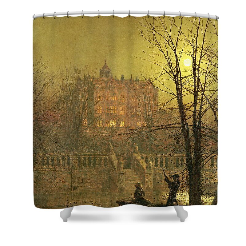 Autumn Shower Curtain featuring the painting Under The Moonbeams #1 by John Atkinson Grimshaw