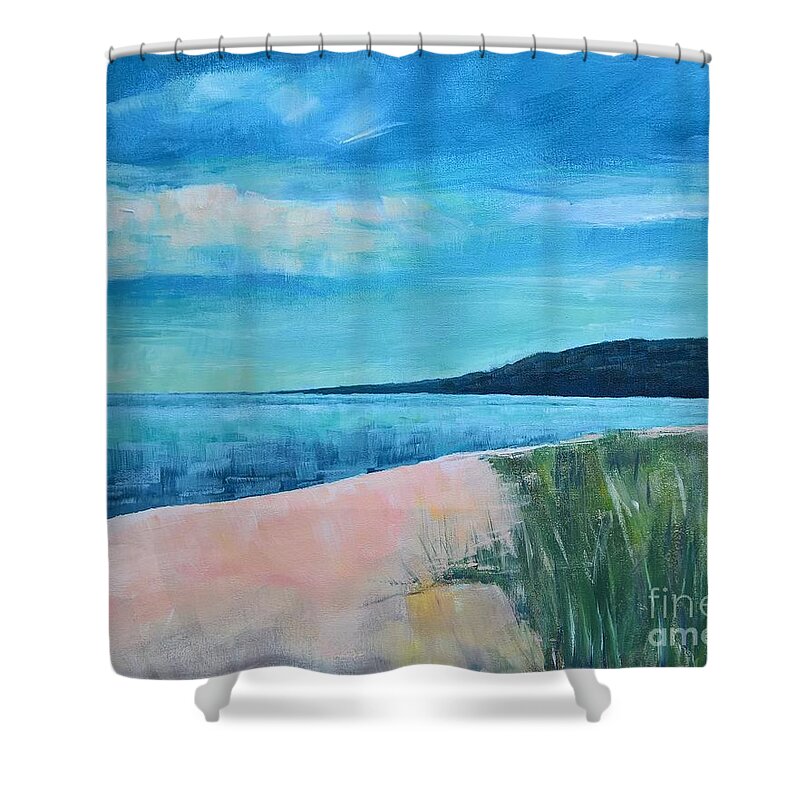 Acrylic Painting Shower Curtain featuring the painting Elk Rapids, Lake Michigan by Lisa Dionne