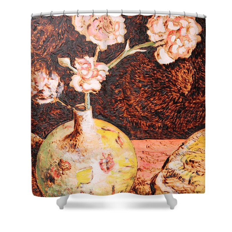 Vase With Flowers Shower Curtain featuring the painting Vase with Flowers #1 by Richard Jules