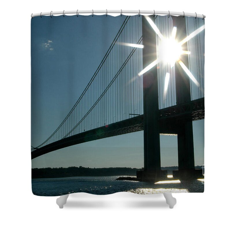 Bridge Water Shower Curtain featuring the photograph Verrazano Bridge Starburst by Mark Gilman