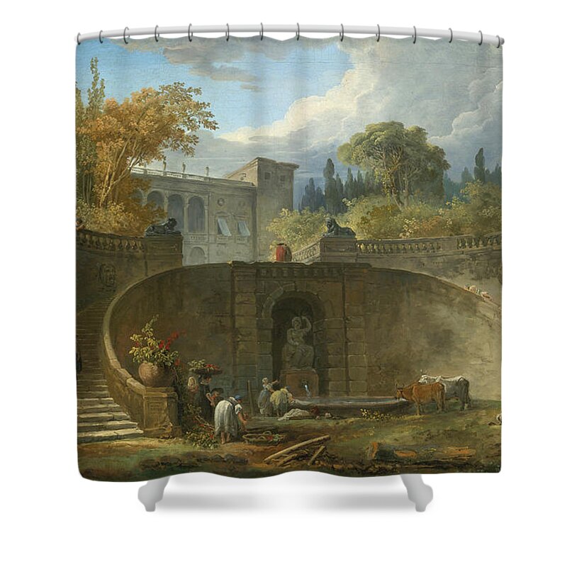 Hubert Robert Shower Curtain featuring the painting Villa Farnese with Gardens at Caprarola by Hubert Robert