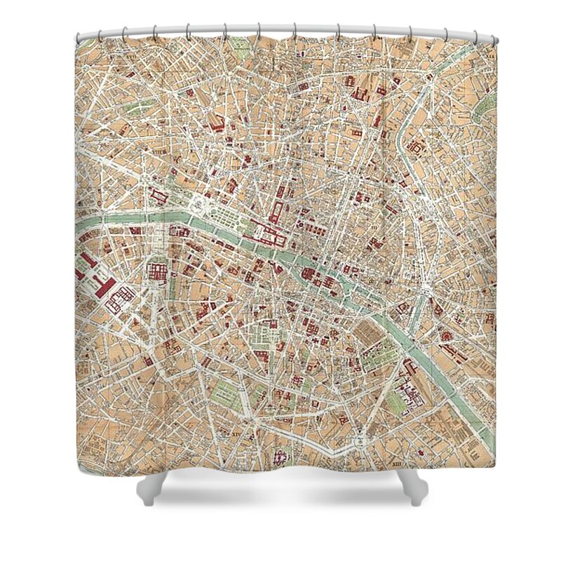 Paris Shower Curtain featuring the drawing Vintage Map of Paris #1 by CartographyAssociates