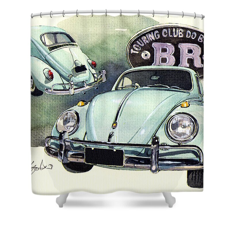 Vw Shower Curtain featuring the painting VW Beetle Fusca by Yoshiharu Miyakawa