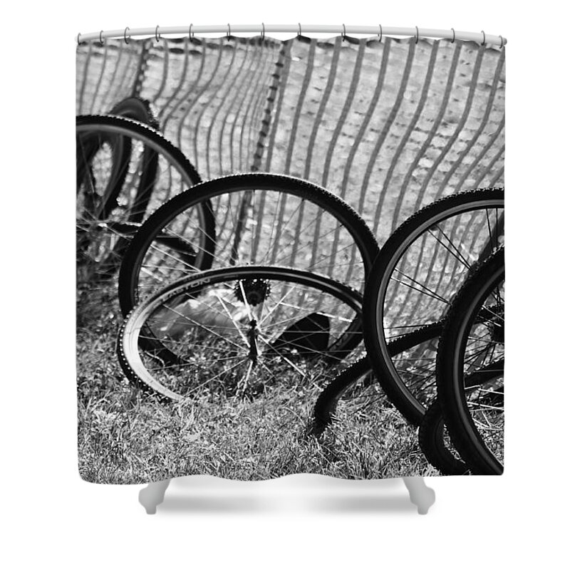 Wheel Shower Curtain featuring the photograph Waiting for a Ride #1 by Lauri Novak