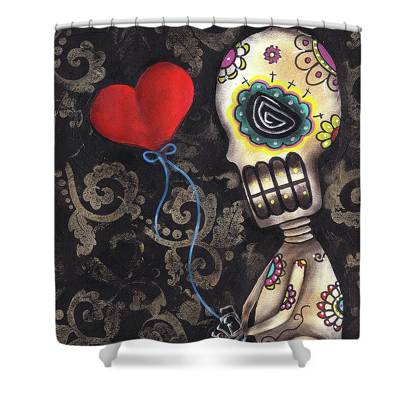 Skeleton Shower Curtain featuring the painting Waiting for you by Abril Andrade