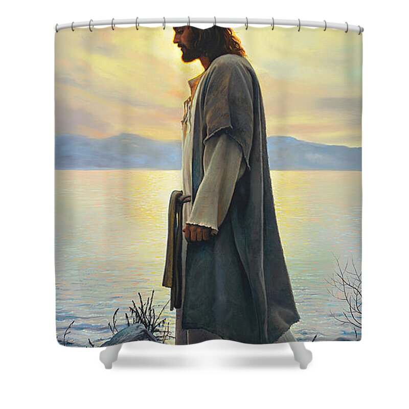 Jesus Shower Curtain featuring the painting Walk with Me by Greg Olsen