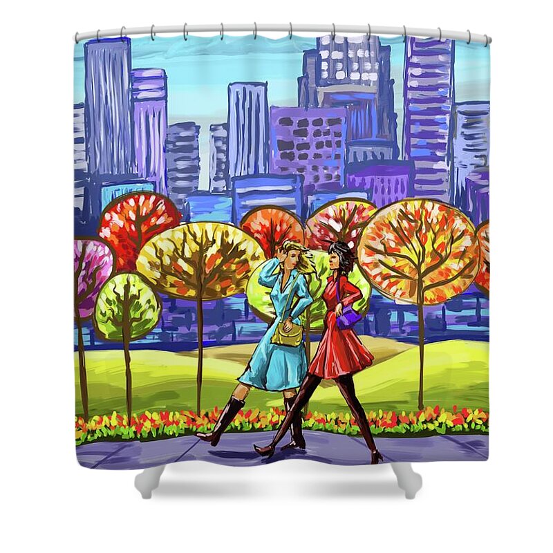 Walking In The Park Shower Curtain featuring the painting Walking in the park #1 by Tim Gilliland