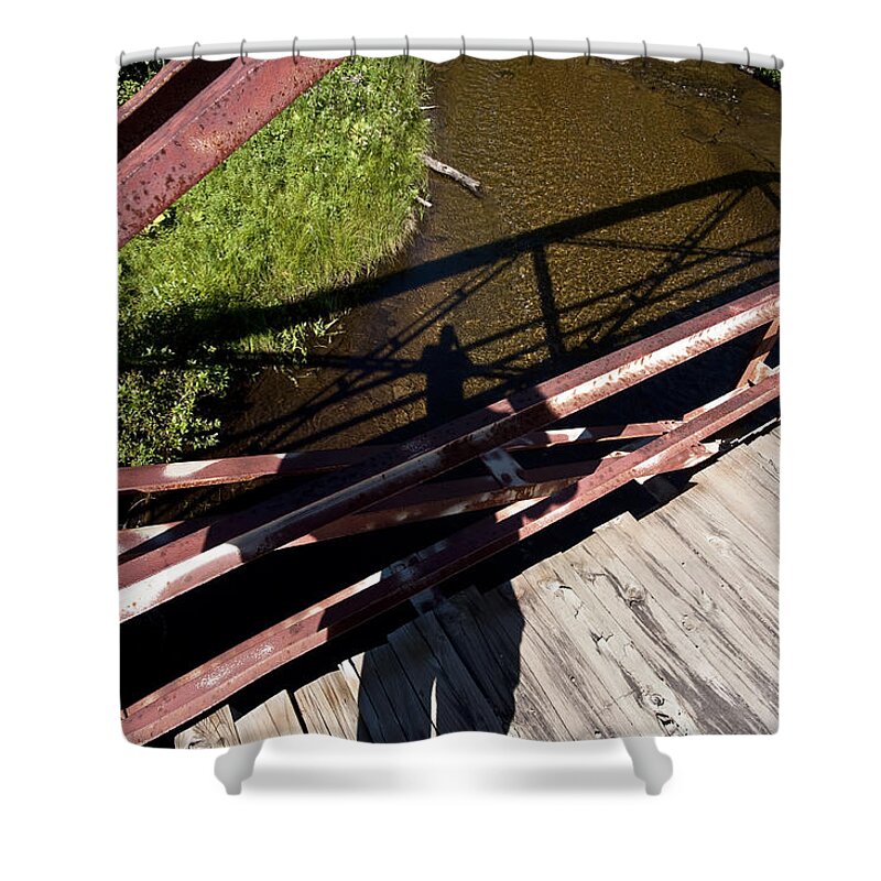 Bridge Shower Curtain featuring the photograph Water Under The Bridge Shadow #1 by Steven Dunn
