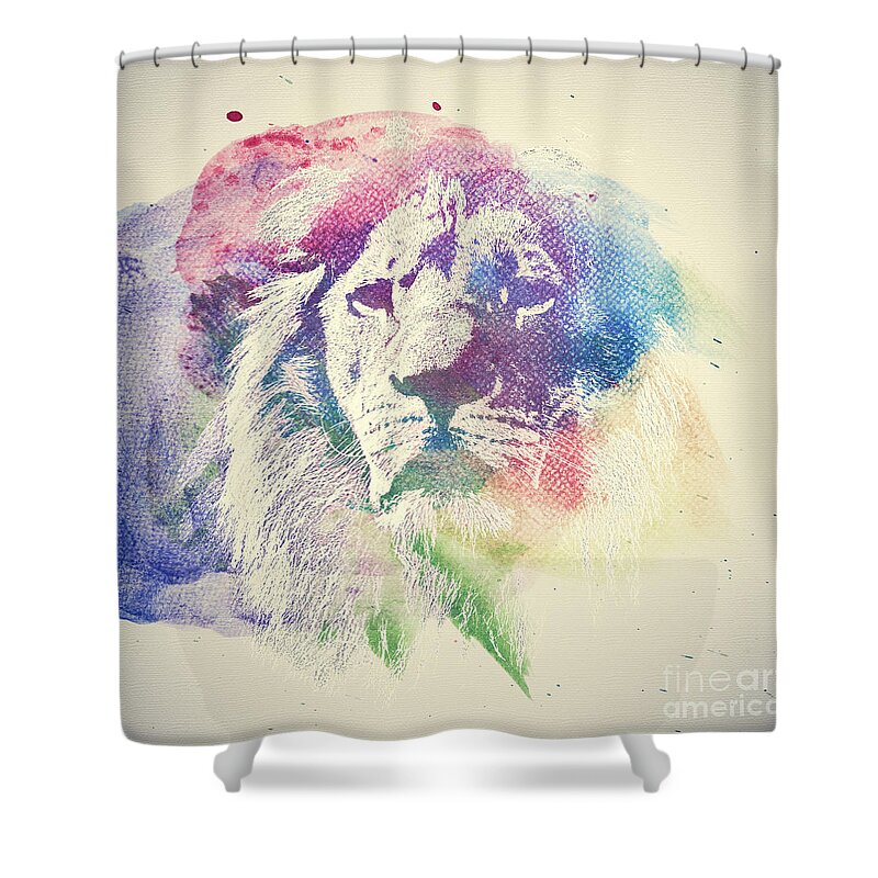 Lion Shower Curtain featuring the photograph Watercolor painting of lion. Abstract, colorful art #1 by Michal Bednarek
