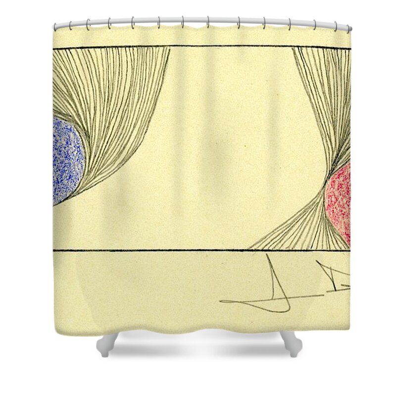 Waves Shower Curtain featuring the drawing Waves Blue Red #2 by George D Gordon III