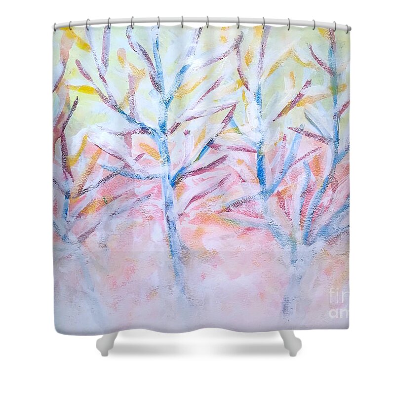 Nature Shower Curtain featuring the painting Winter trees by Wonju Hulse