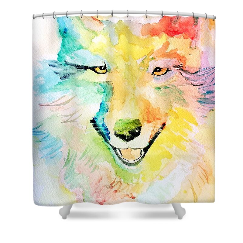 Wolf Shower Curtain featuring the painting Wolfie #1 by Denise Tomasura