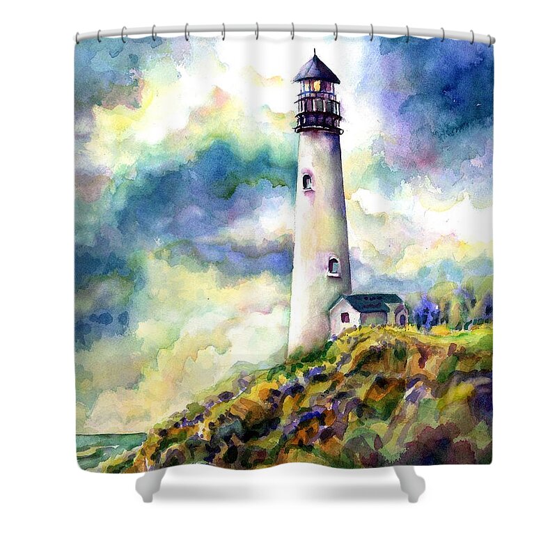 Painting Shower Curtain featuring the painting yaquina Head Lighthouse by Ann Nicholson