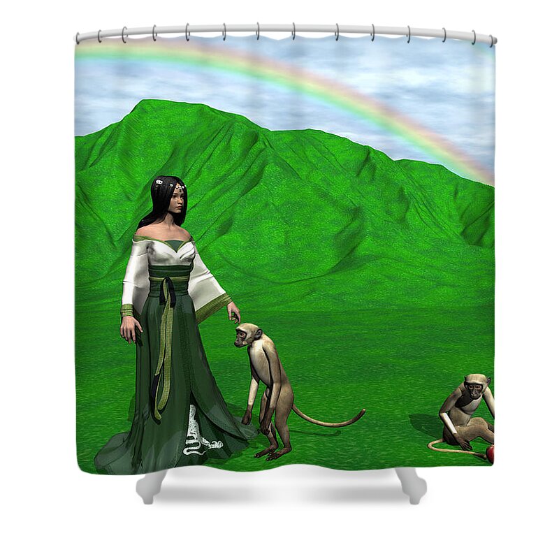 Chinese New Year Shower Curtain featuring the digital art Year of the Monkey #1 by Michele Wilson