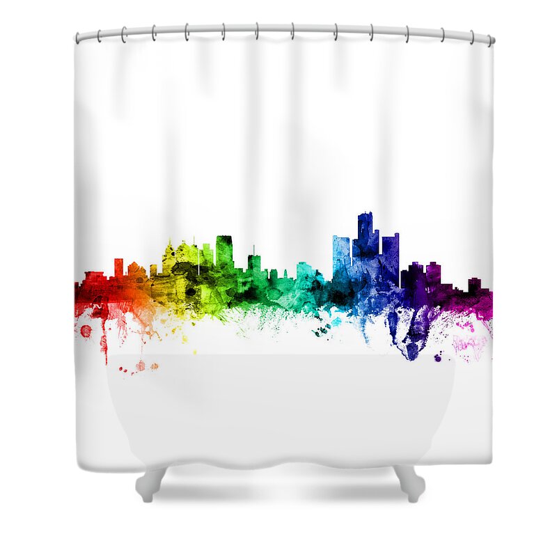 United States Shower Curtain featuring the digital art Detroit Michigan Skyline by Michael Tompsett