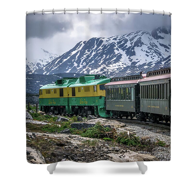 White Shower Curtain featuring the photograph Scenic train from Skagway to White Pass Alaska #10 by Alex Grichenko