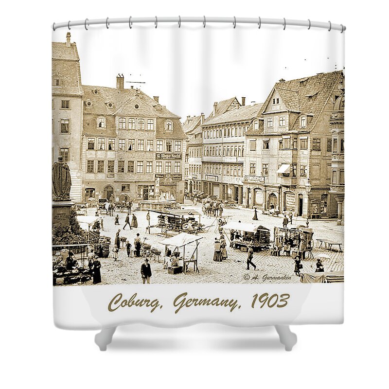 Street Shower Curtain featuring the photograph Street Market, Coburg, Germany, 1903, Vintage Photograph #10 by A Macarthur Gurmankin
