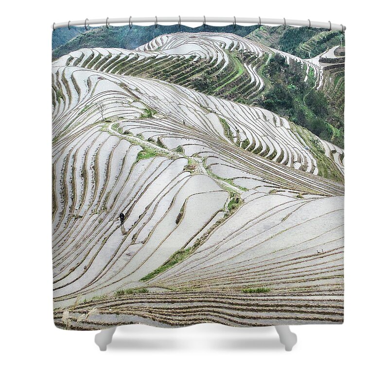 Scene Shower Curtain featuring the photograph Terrace fields scenery in spring #10 by Carl Ning