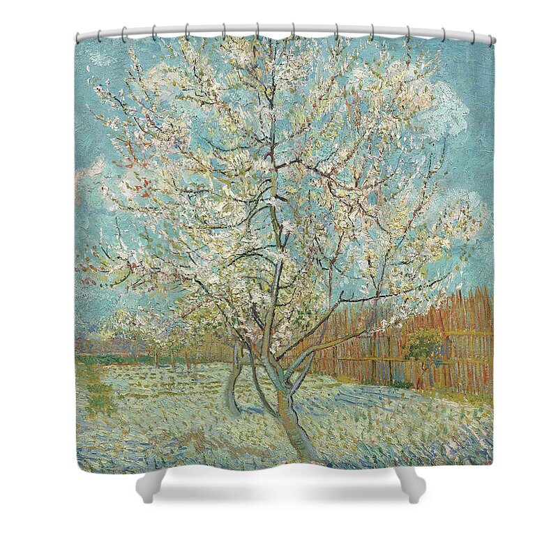 The Pink Peach Tree Shower Curtain featuring the painting The Pink Peach Tree by Vincent Van Gogh