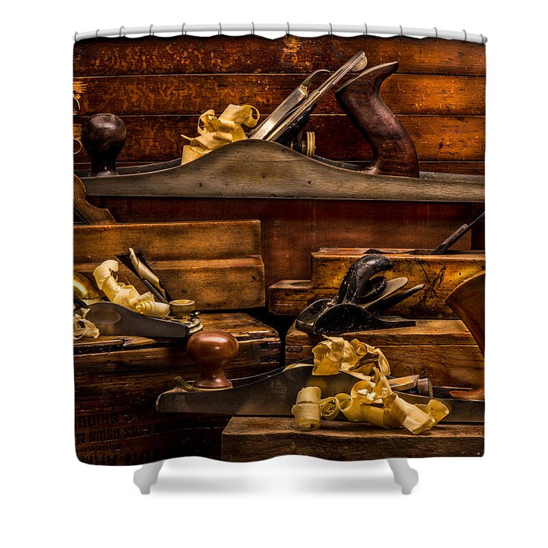 Vintage Shower Curtain featuring the photograph 100 Years Of Hand Planes by Paul Freidlund