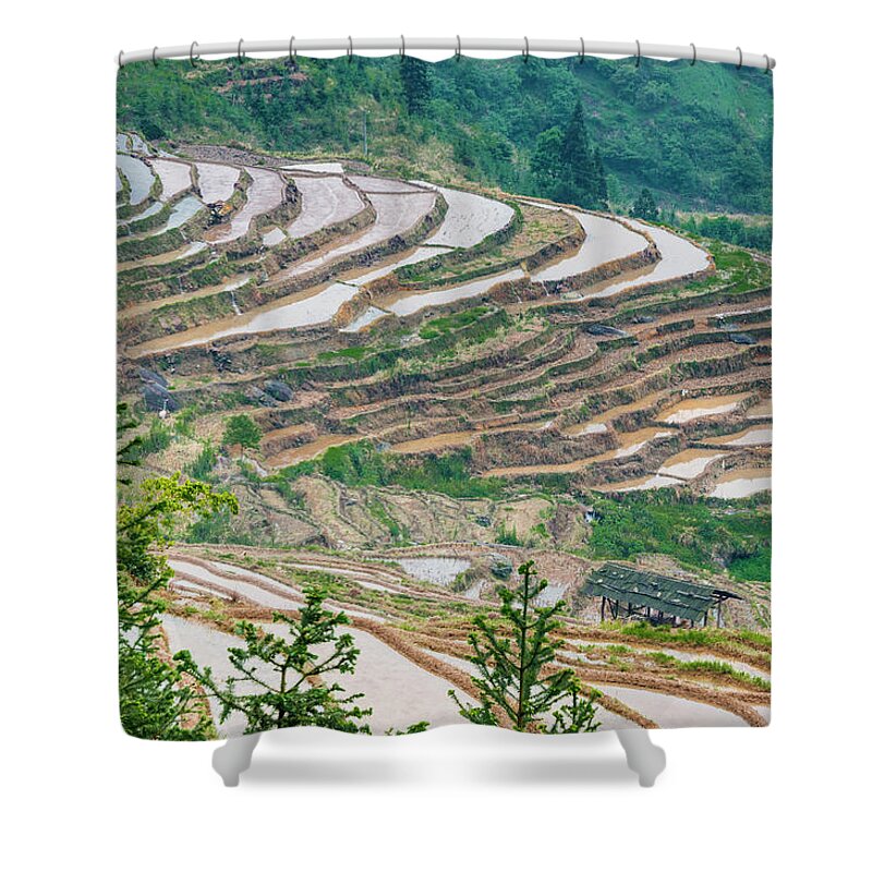 Terrace Shower Curtain featuring the photograph Longji terraced fields scenery #103 by Carl Ning