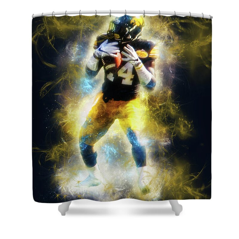 Sports Shower Curtain featuring the mixed media 10697 The Receiver by Pamela Williams