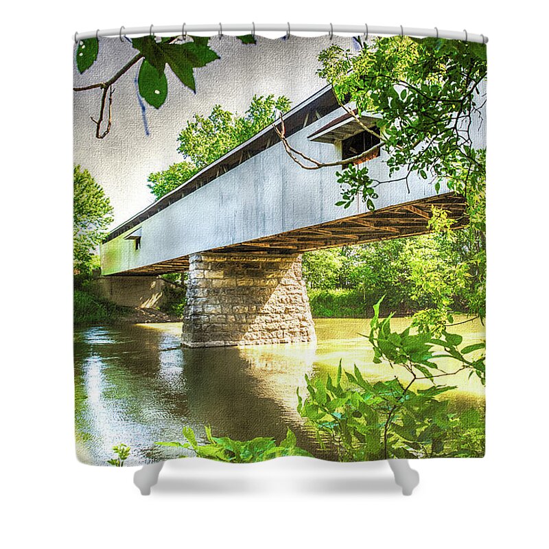  Covered Bridge Shower Curtain featuring the digital art 10704 Potter's Bridge by Pamela Williams
