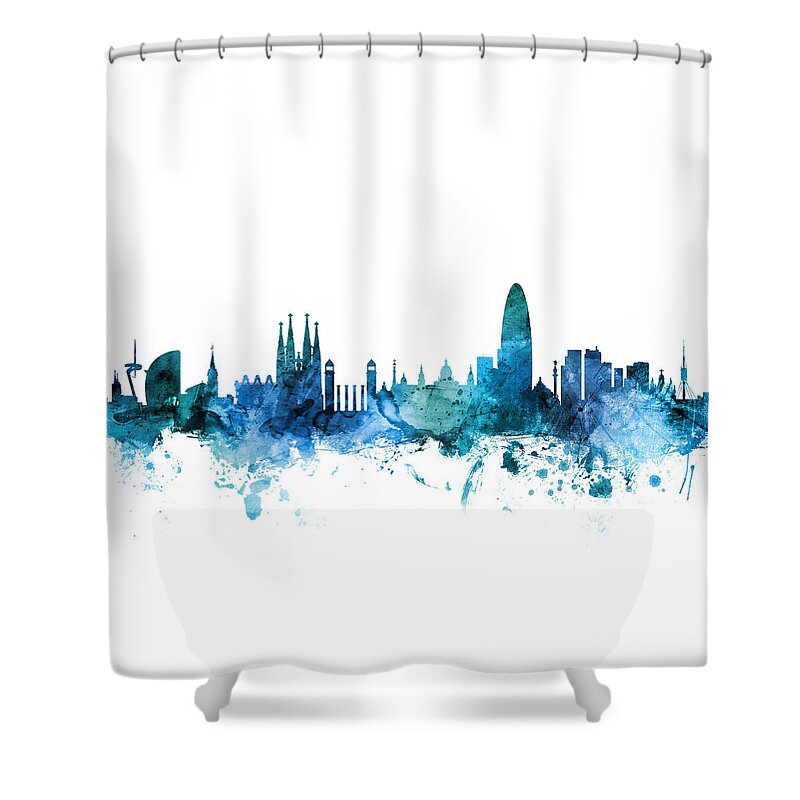 Barcelona Shower Curtain featuring the digital art Barcelona Spain Skyline by Michael Tompsett