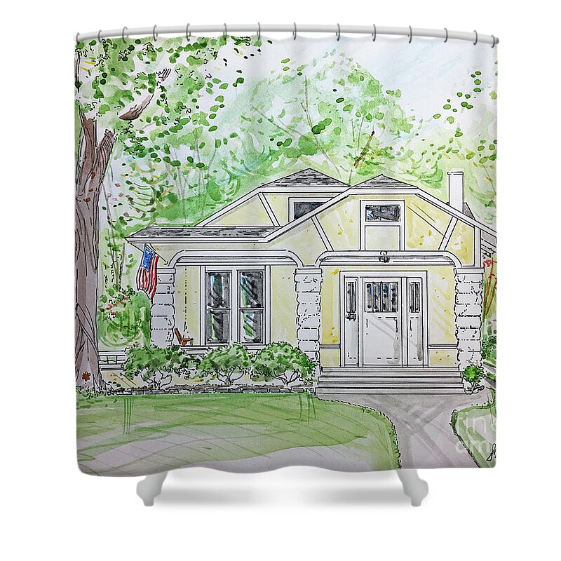 Rendering Shower Curtain featuring the painting Custom House Rendering #11 by Lizi Beard-Ward