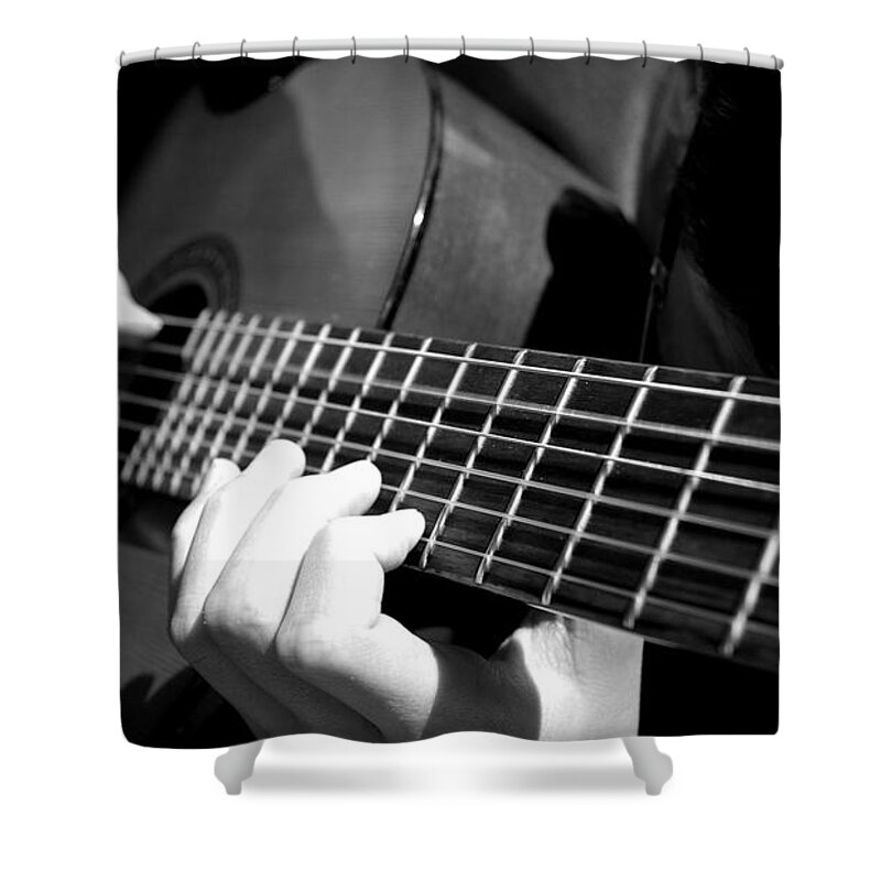 Guitar Shower Curtain featuring the photograph Guitar #11 by Jackie Russo