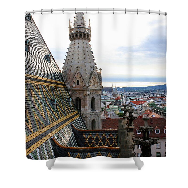 Architecture Shower Curtain featuring the photograph St Stephens Cathedral Vienna #13 by Angela Rath