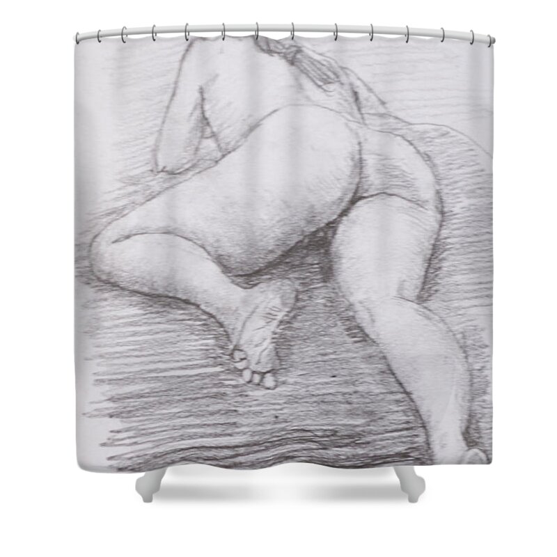 Nude Shower Curtain featuring the drawing Nude study #112 by Masami Iida