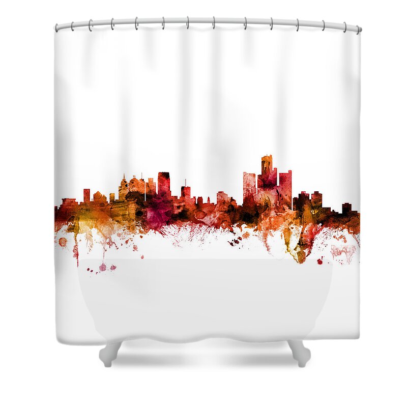 Detroit Shower Curtain featuring the digital art Detroit Michigan Skyline #12 by Michael Tompsett