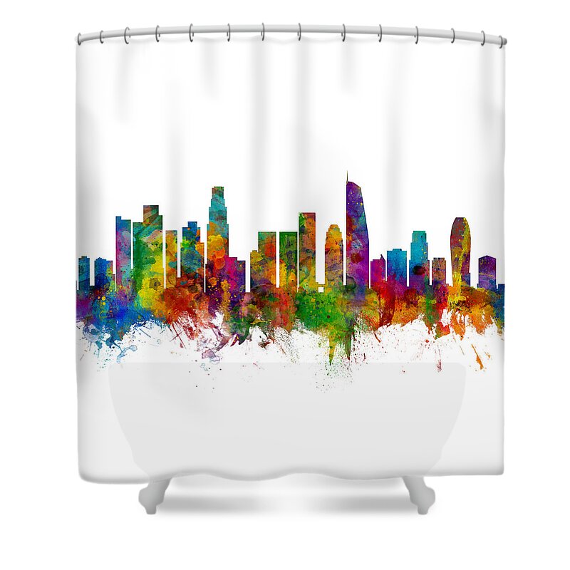 Los Angeles Shower Curtain featuring the digital art Los Angeles California Skyline #12 by Michael Tompsett