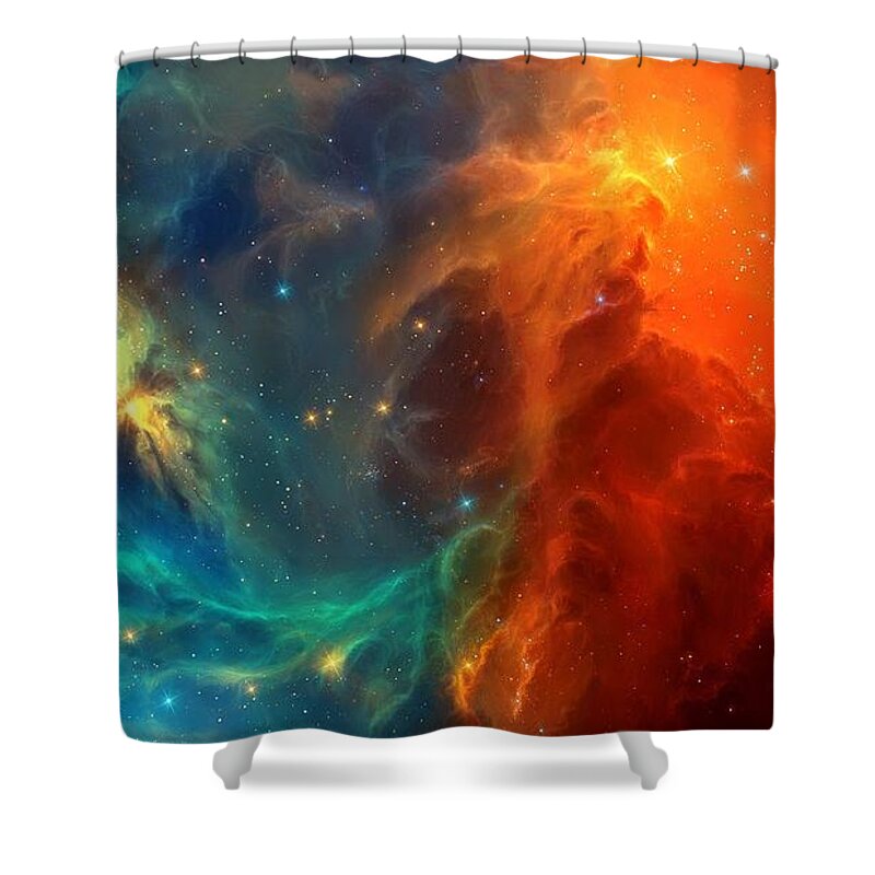 Nebula Shower Curtain featuring the digital art Nebula #12 by Super Lovely