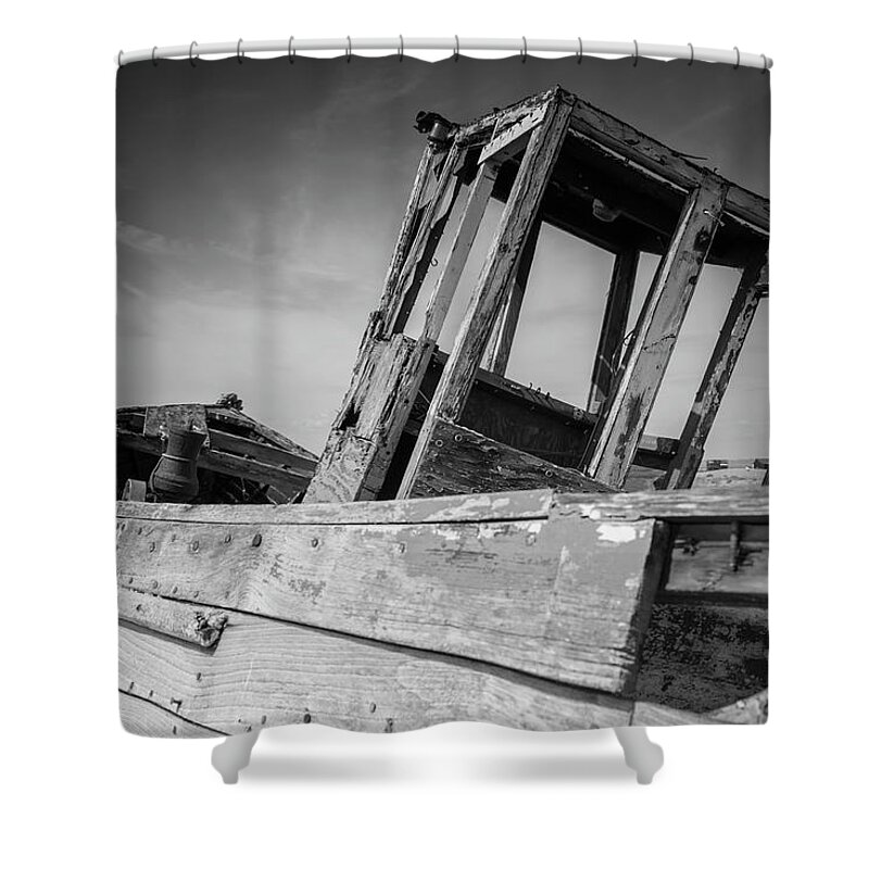 Vintage Shower Curtain featuring the photograph Old Abandoned Boat BW by Rick Deacon