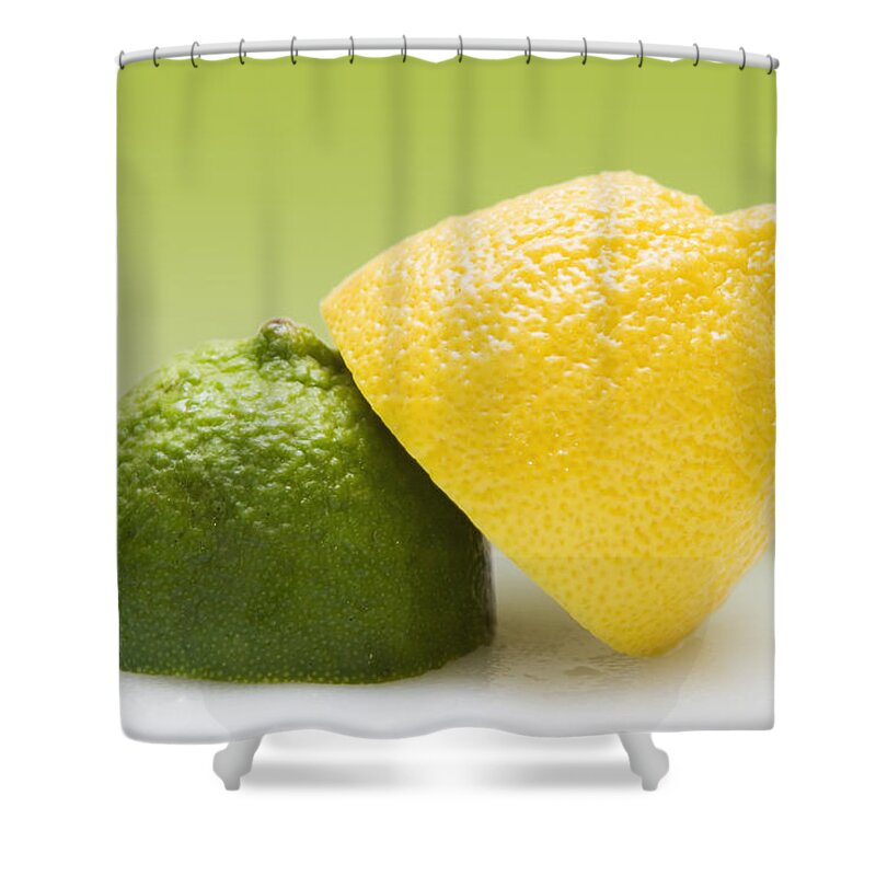 Citrus Fruits Shower Curtain featuring the photograph 12 Organic Lemon And 12 Lime by Marlene Ford