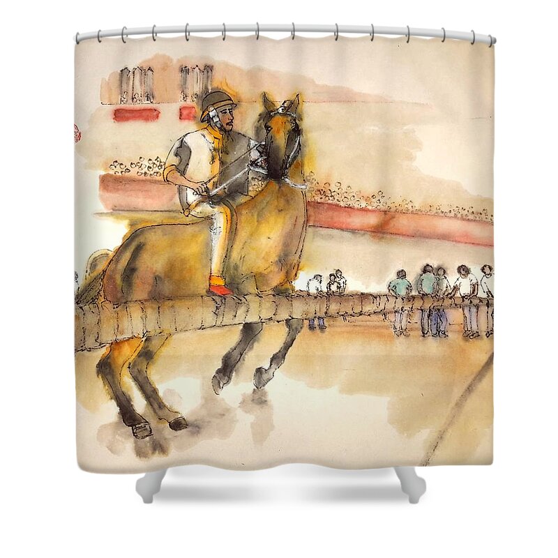 Il Palio. Horserace. Siena. Italy. .medieval. Event. Lupa Contrada Shower Curtain featuring the painting Siena and their Palio album #12 by Debbi Saccomanno Chan