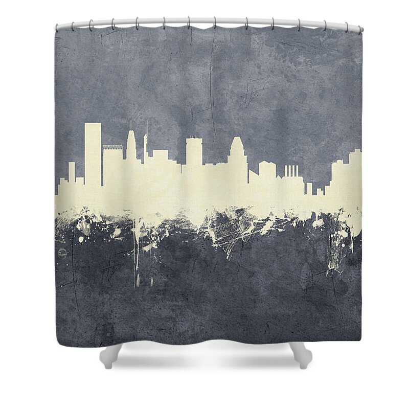 Baltimore Shower Curtain featuring the digital art Baltimore Maryland Skyline by Michael Tompsett