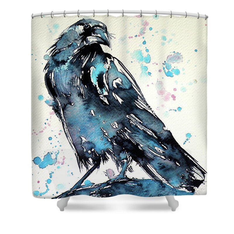 Crow Shower Curtain featuring the painting Crow #13 by Kovacs Anna Brigitta