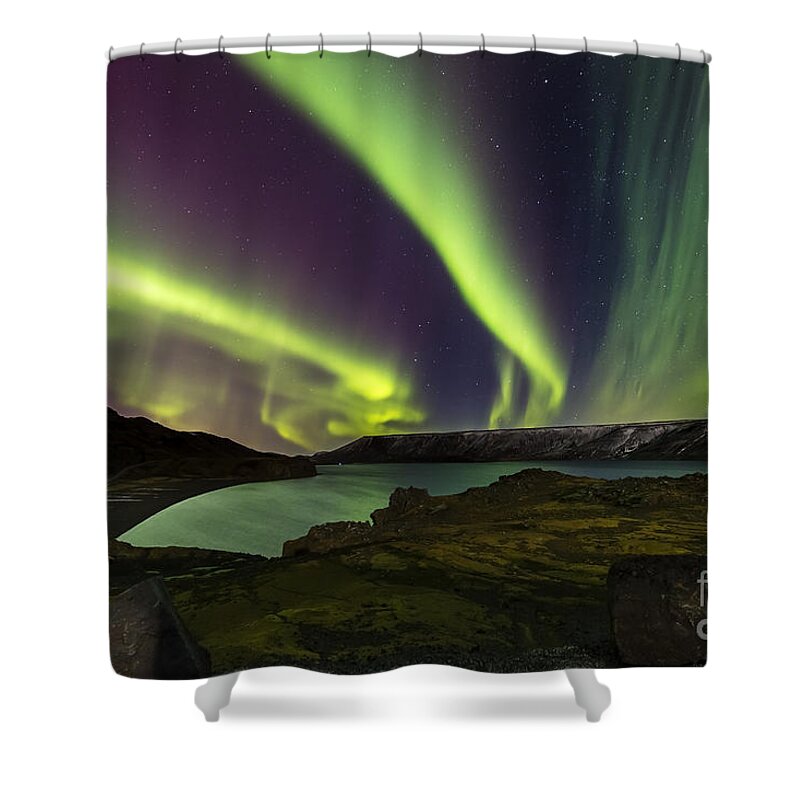 Northern Lights Shower Curtain featuring the photograph Kleifarvatn Lake northern lights by Gunnar Orn Arnason