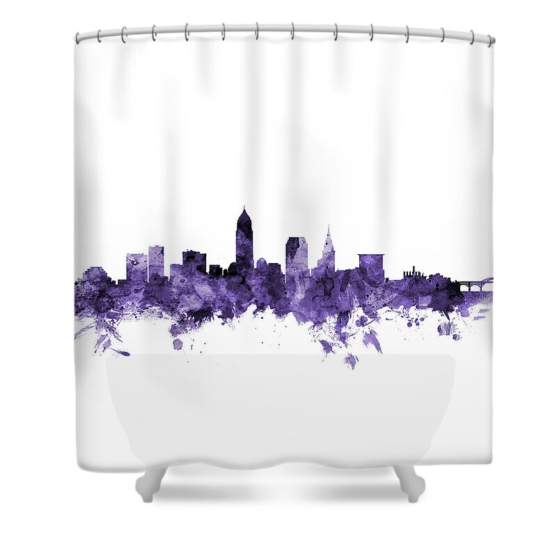 Cleveland Shower Curtain featuring the digital art Cleveland Ohio Skyline by Michael Tompsett