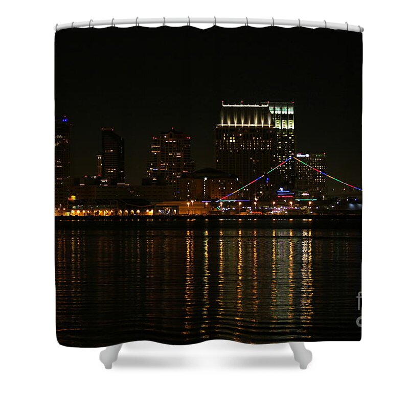 San Diego Shower Curtain featuring the photograph San Diego Skyline Night #14 by Henrik Lehnerer