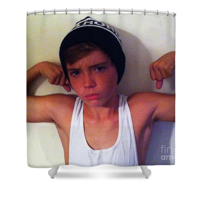 Muscles Shower Curtain featuring the photograph Age 14 by WaLdEmAr BoRrErO