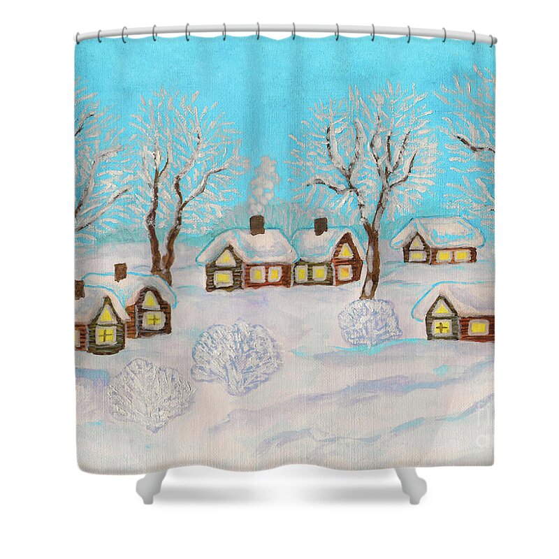 Art Shower Curtain featuring the painting Winter landscape, painting #14 by Irina Afonskaya