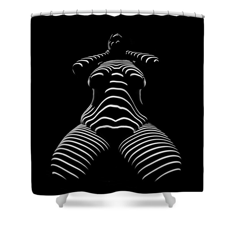 Bbw Shower Curtain featuring the photograph 1422-TND Zebra Woman Big Girl Striped Woman Black And White Abstract Photo By Chris Maher by Chris Maher